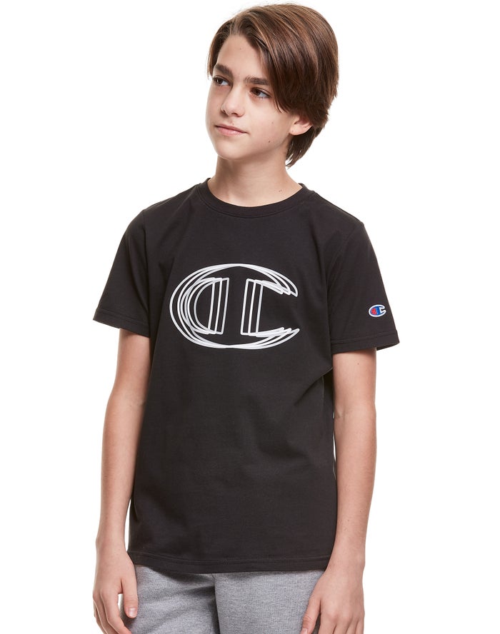 Champion Drenge T-Shirts Sort - Vibrating C Logo - Danmark GDR-021356